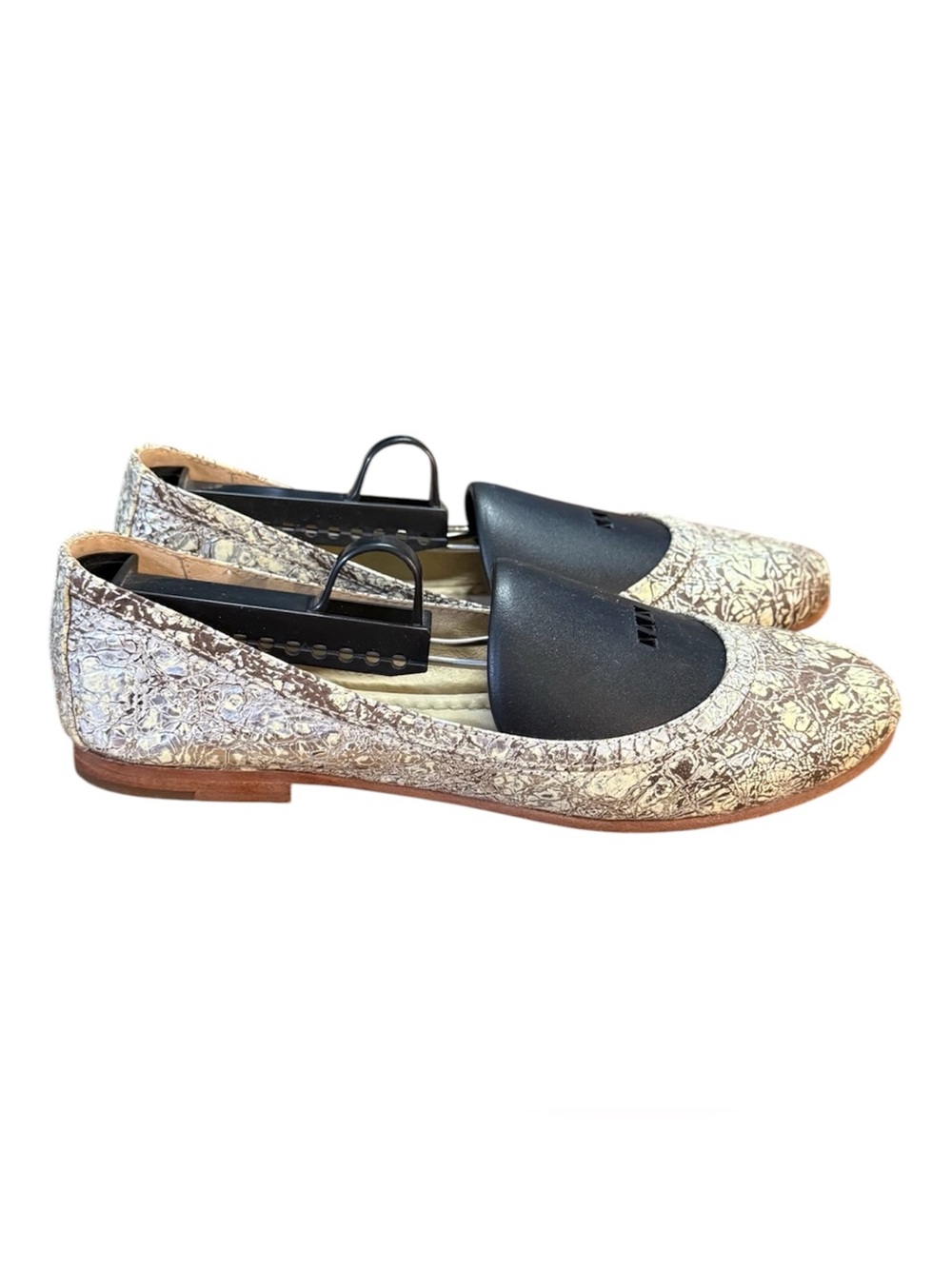 FRYE Carson Metallic Crackle Leather Ballet Flats Gold Cream Women’s Size 8